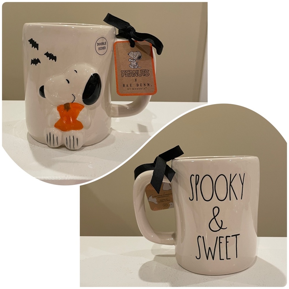 NWT Rae Dunn x Peanuts SPOOKY & SWEET Snoopy with Pumpkin Halloween Mug